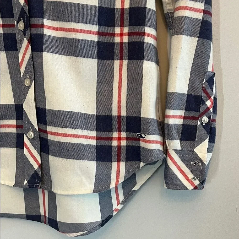 Vineyard Vines Womens Plaid Button Down Shirt Navy Red Cream Long Sleeve Size 2 - Picture 4 of 8